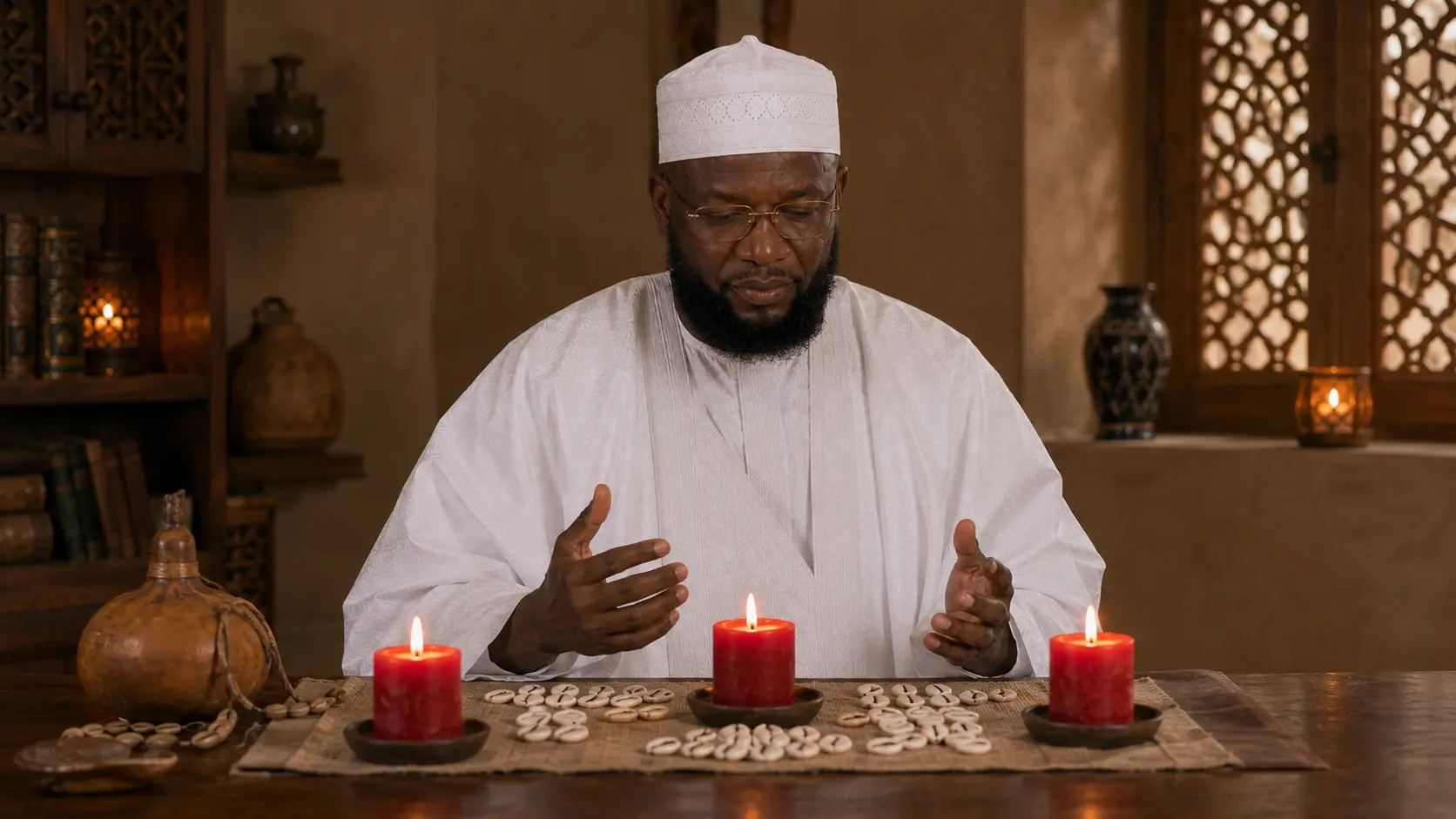 Rituel de protection spirituelle avec bougie et cauris